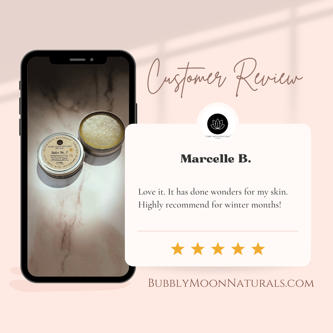 Phone screen displaying a product with a customer review and brand name on a pink background